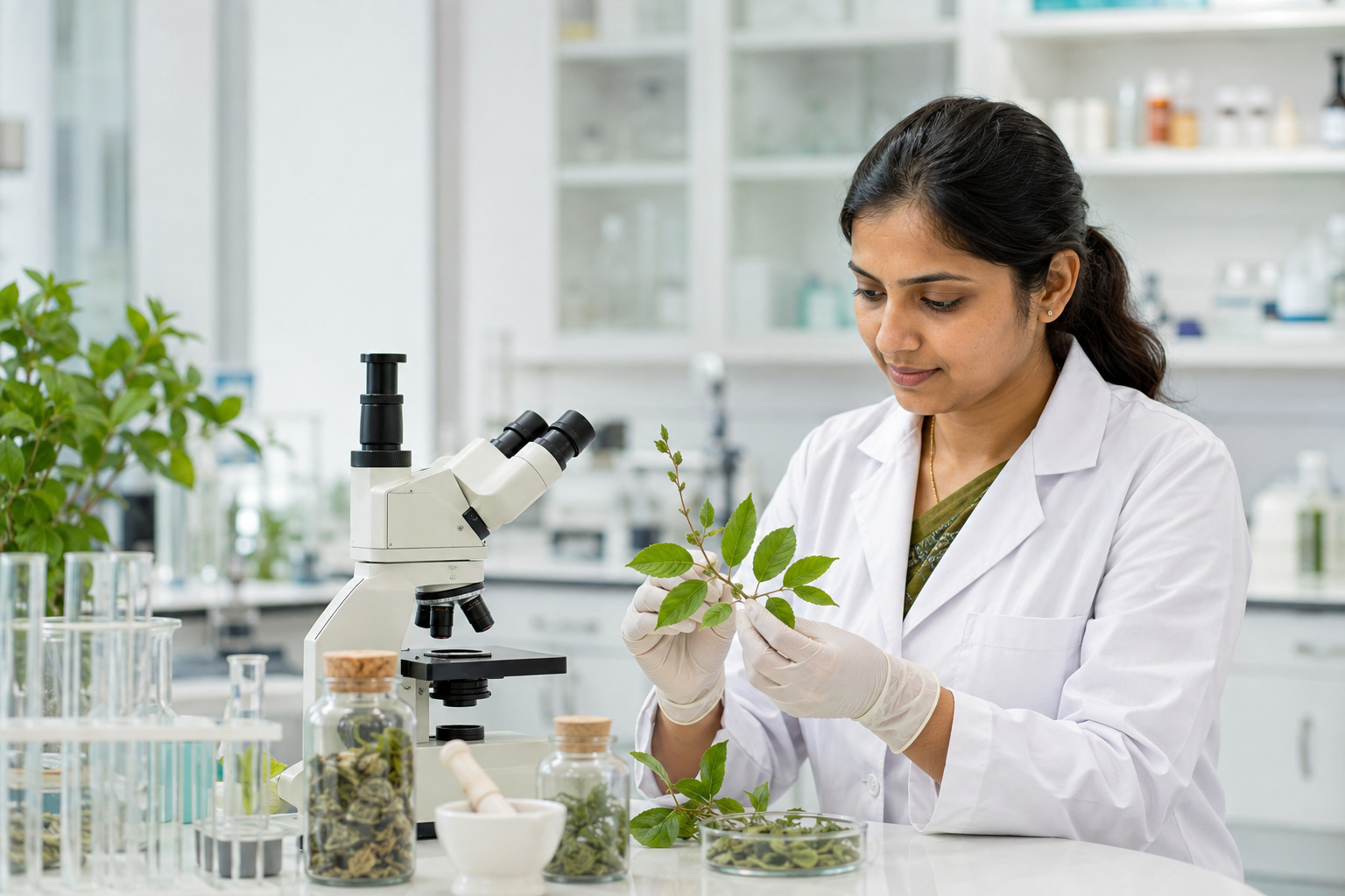 Scientist studying medicinal plants